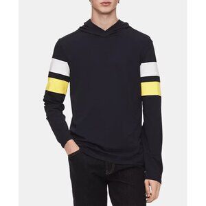 Calvin Klein Men's Striped Sleeve Hooded Sweatshirt Size Small